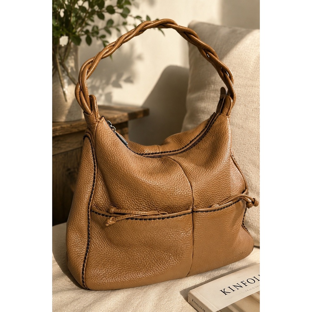 Plinio Visona Italia 1959 Pebbled Leather Hobo Shoulder Bag Camel Made in Italy